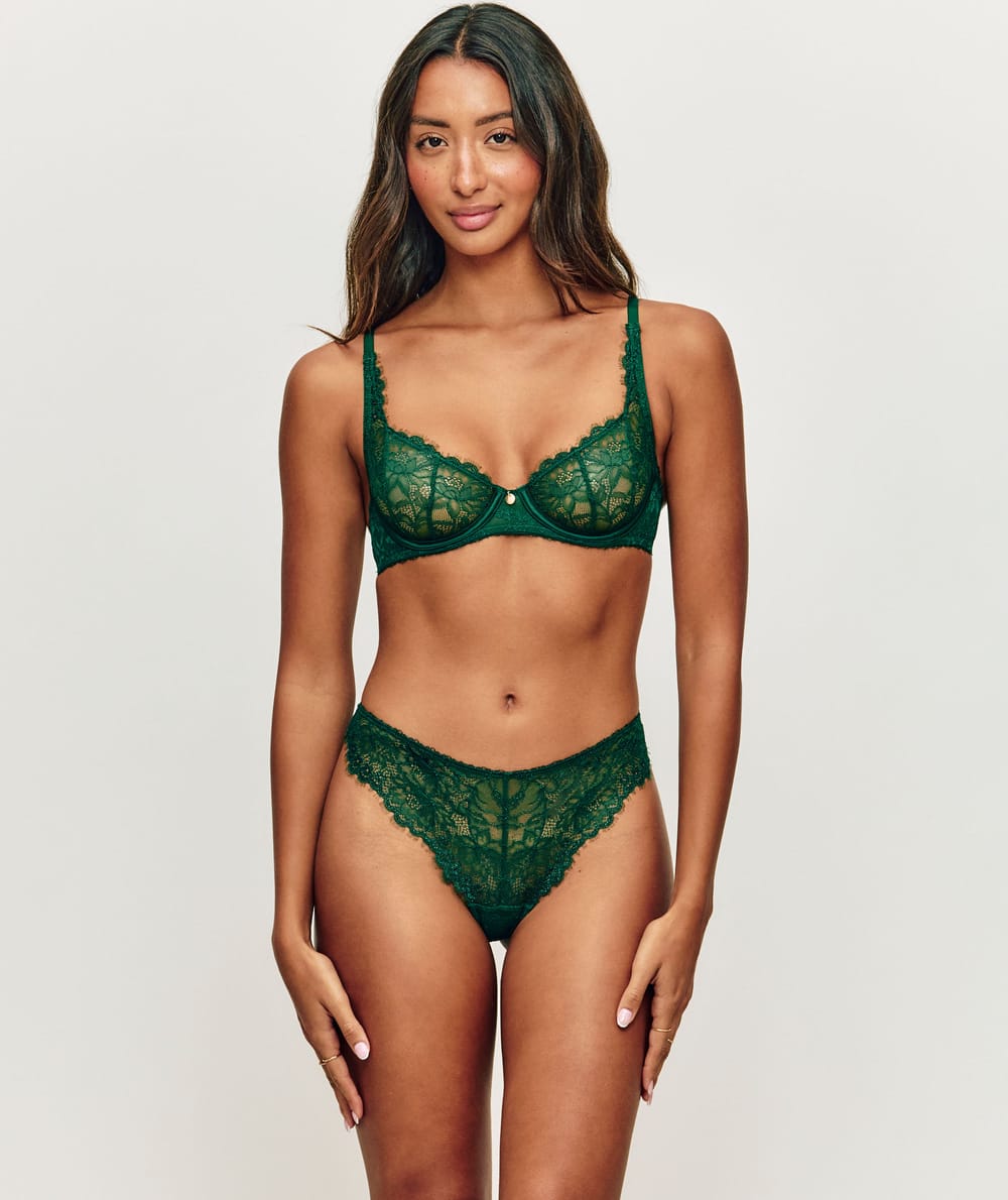 Lace thong with embroidery;