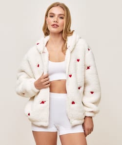 Fleece jacket with heart motifs;