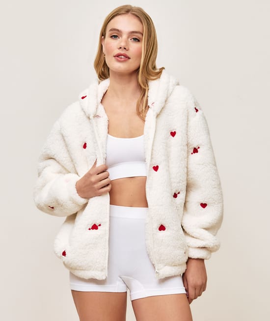 Fleece jacket with heart motifs;