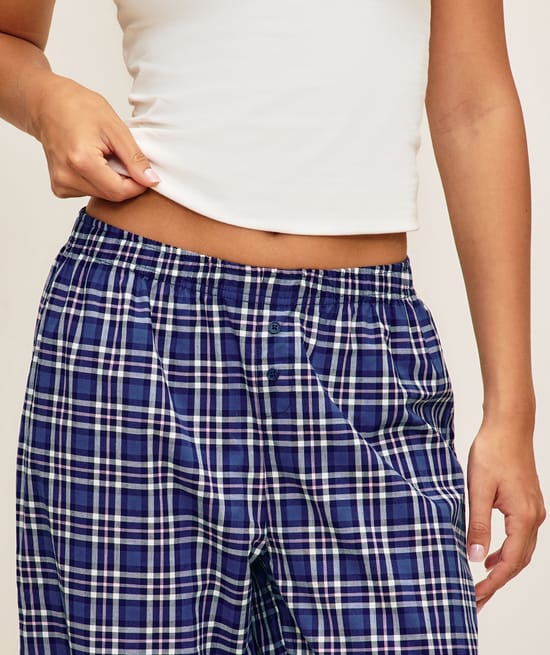 Checked poplin trousers;