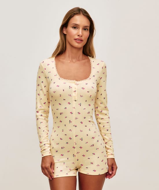 Floral knitted playsuit;