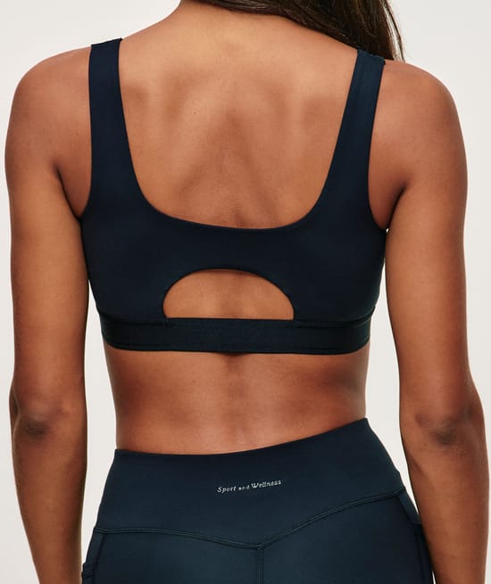 Black microfibre sports bra;