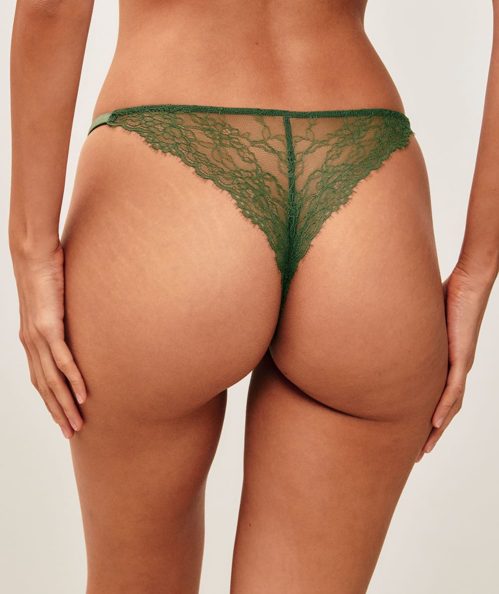 Microfiber and lace thong;