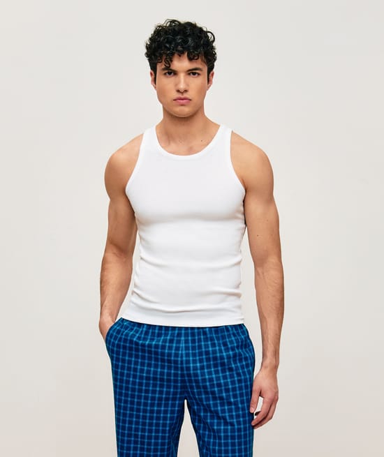 Pantalon en coton &agrave; carreaux;