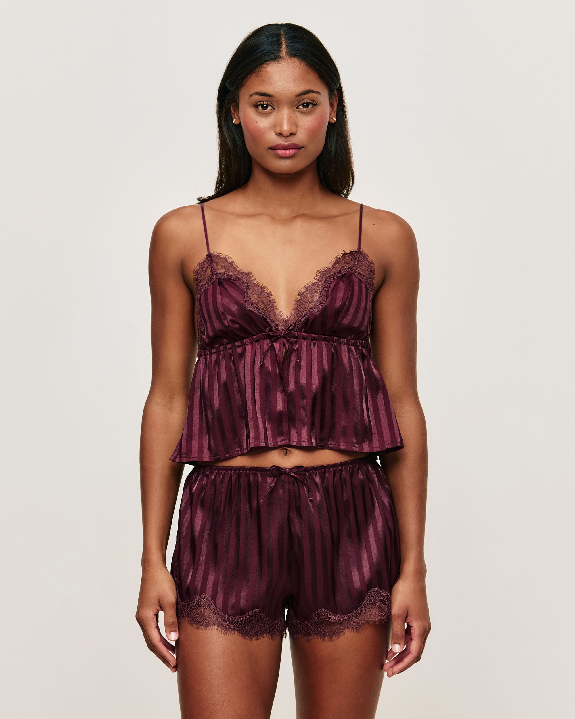 Satin and lace camisole - chocolate - Undiz