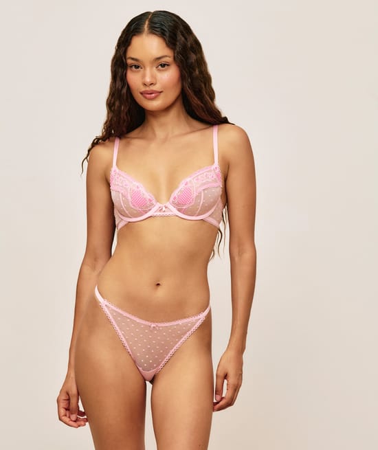 Culotte en mesh et dentelle &agrave; motifs c&oelig;urs;