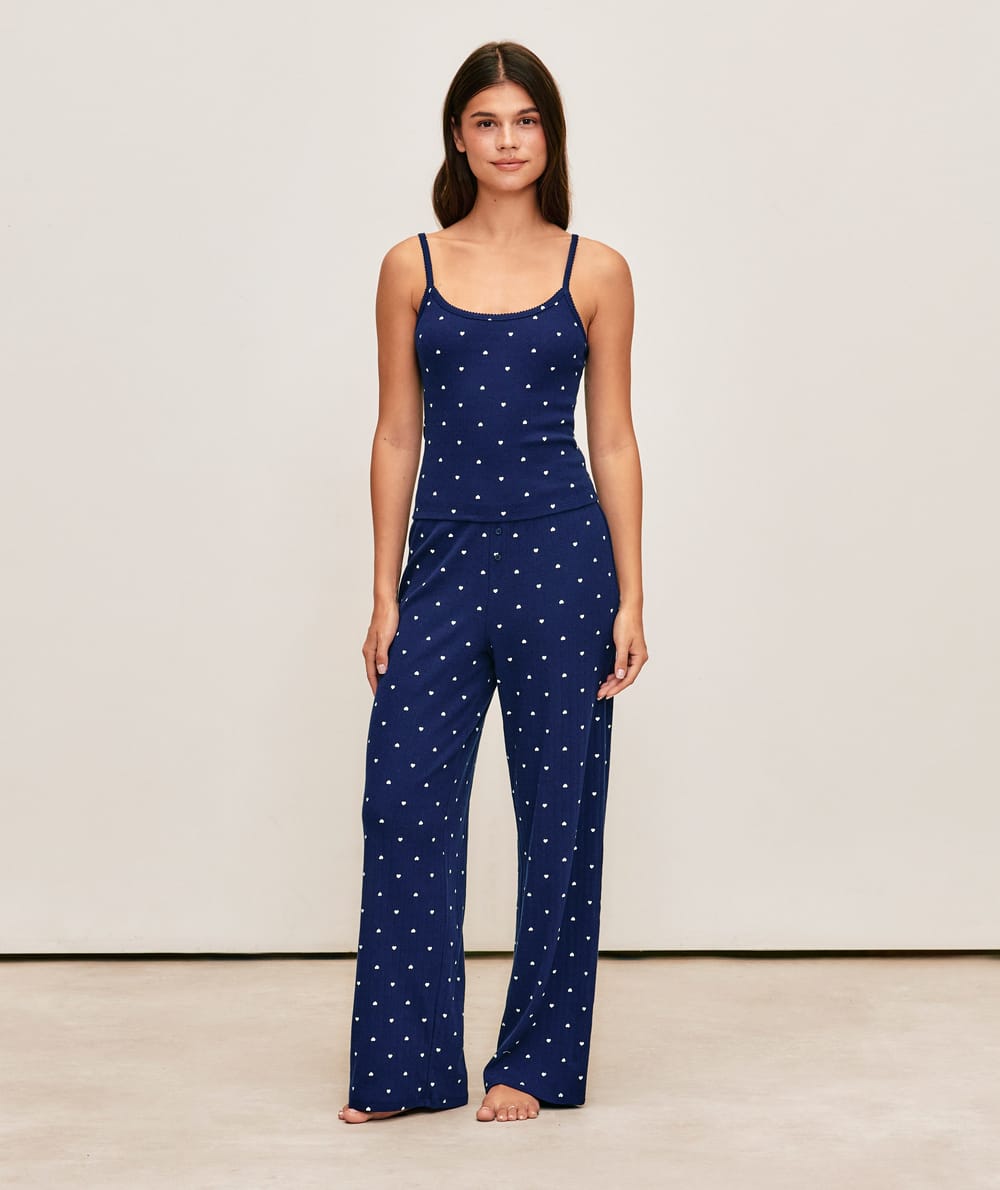 Heart print stitch pants;