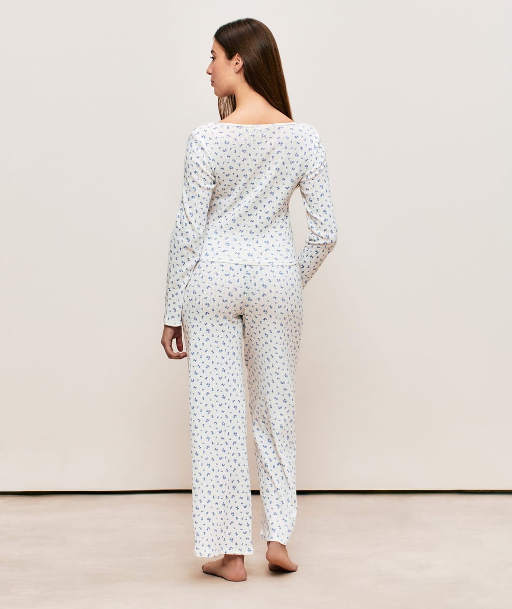 Pointelle trousers with flower pattern;