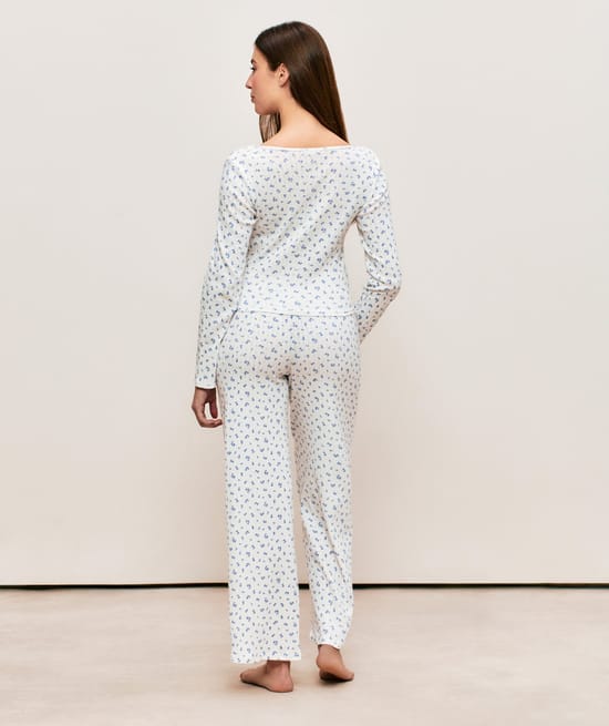 Pointelle trousers with flower pattern;