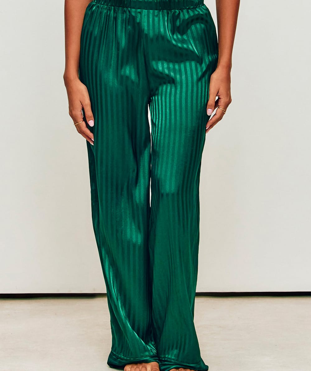 Striped satin pajama trousers;