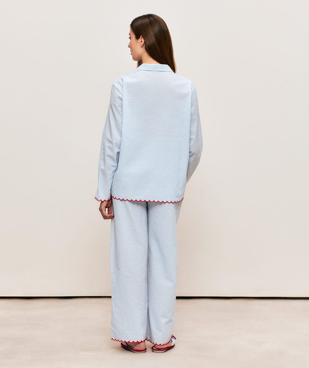 Pantalon droit en coton &agrave; rayures;