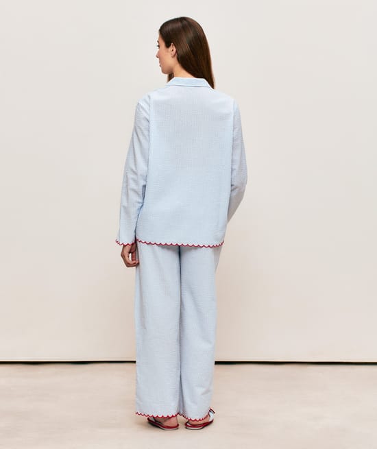 Pantalon droit en coton &agrave; rayures;