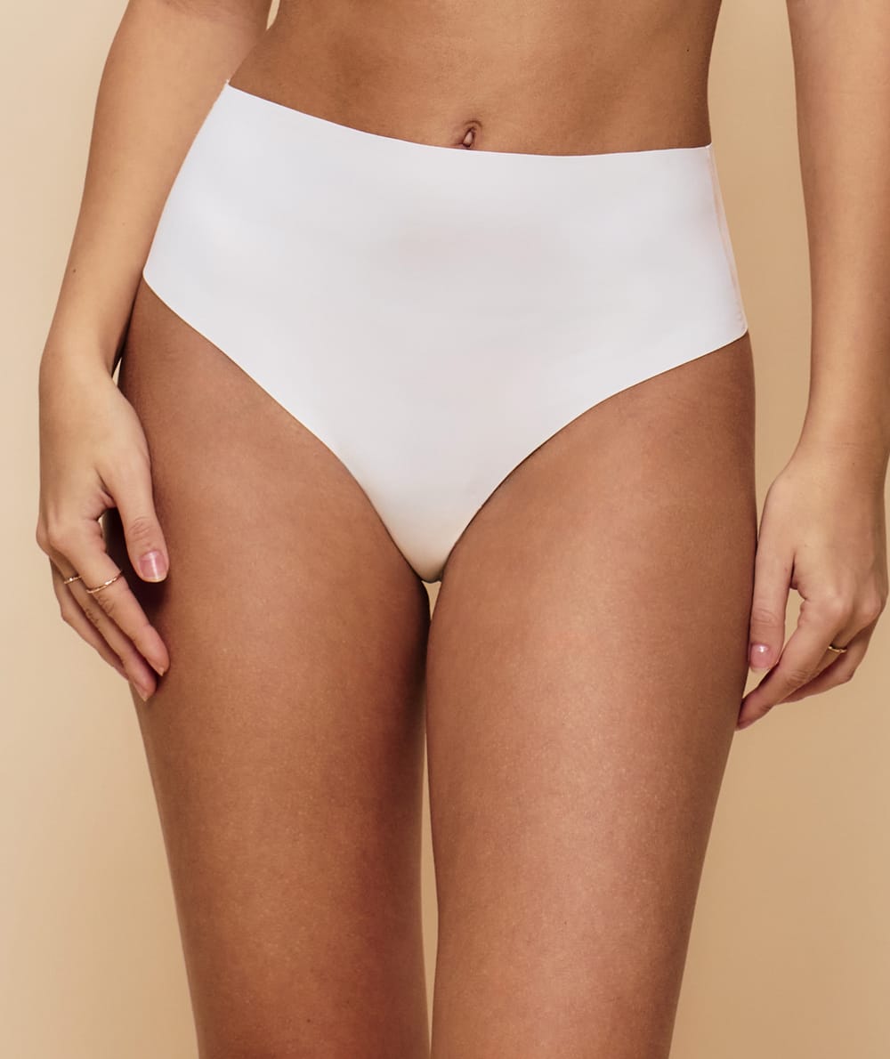 High-waisted seamless microfibre thong;