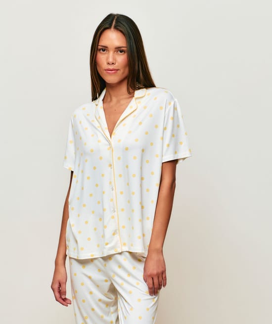 Set chemise &agrave; manches courtes et pantalon en jersey &agrave; pois jaunes;