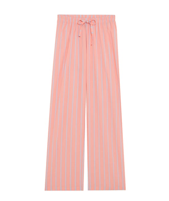 Striped cotton voile trousers ;
