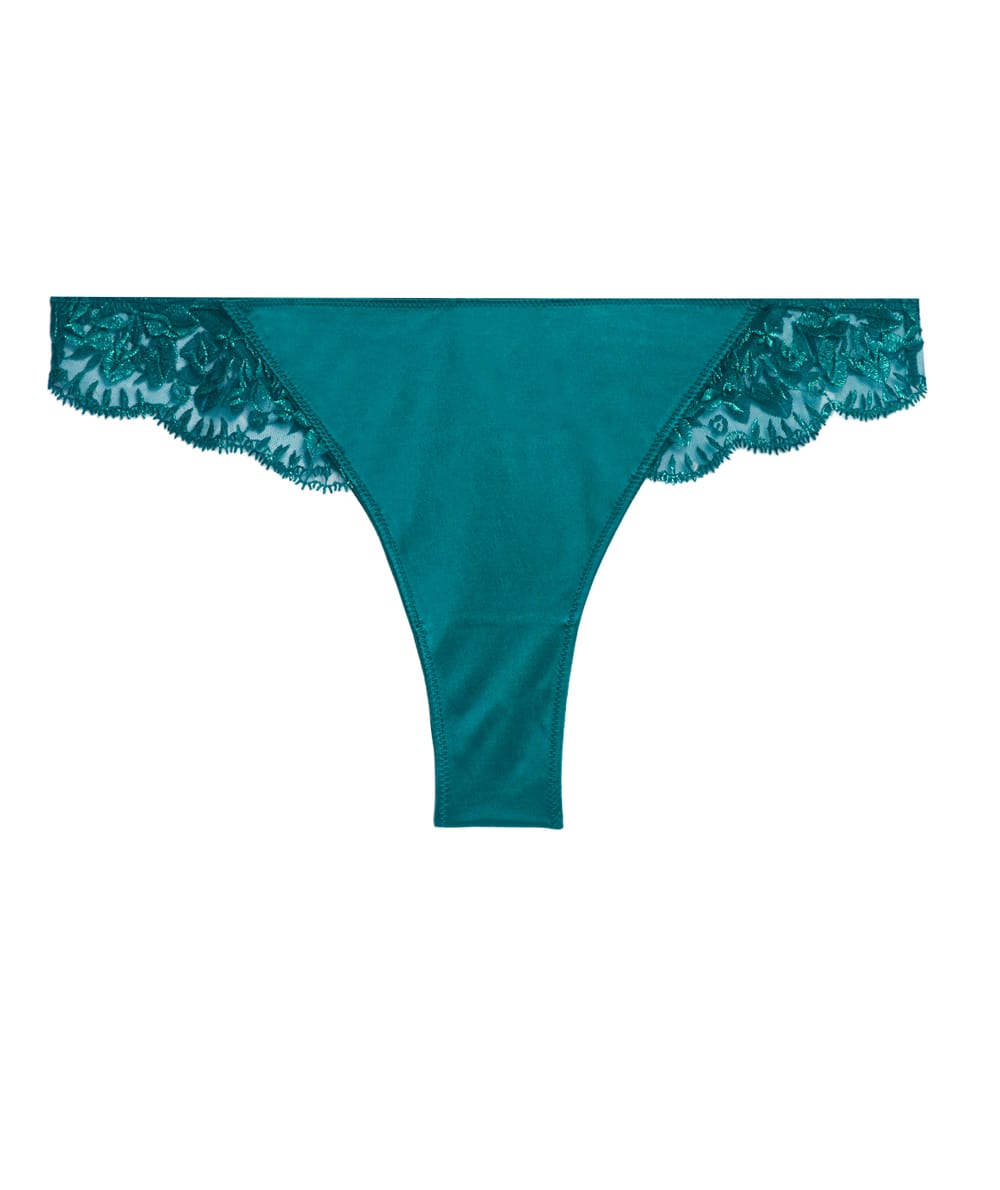 Microfibre thong with embroidery;