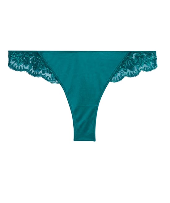 Microfibre thong with embroidery;