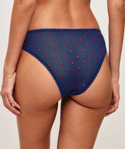Mesh panties with embroidered hearts;