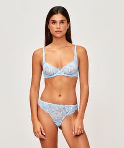 Lace thong with floral embroidery;