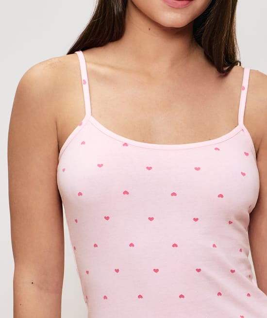 Heart print jersey cami top;