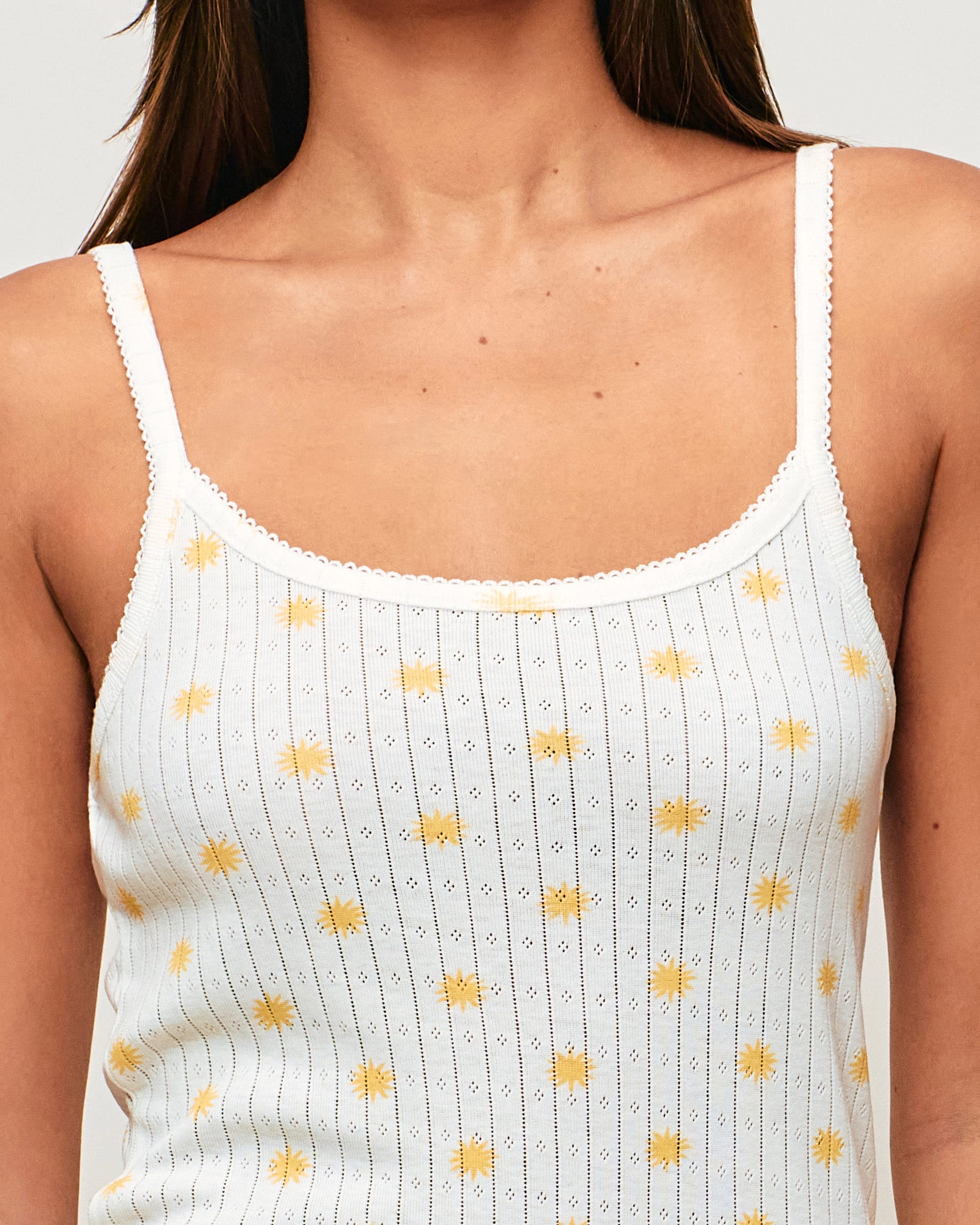 Sun print lace tank top with thin straps - white - Undiz