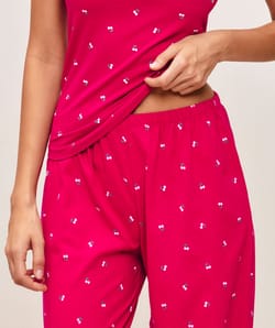Cherry print jersey trousers;