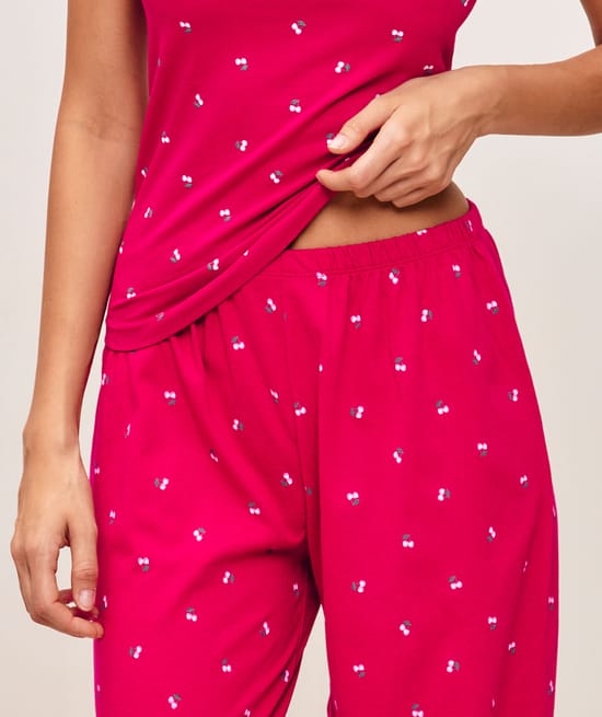 Cherry print jersey trousers;