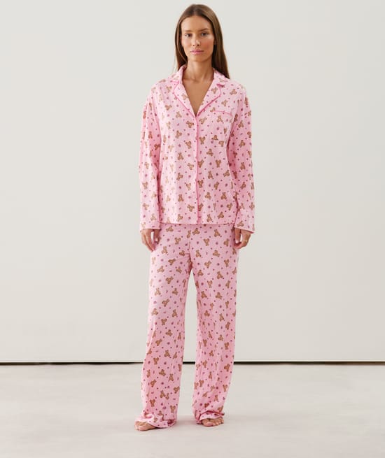 Ribbed jersey trousers with teddy bear pattern;