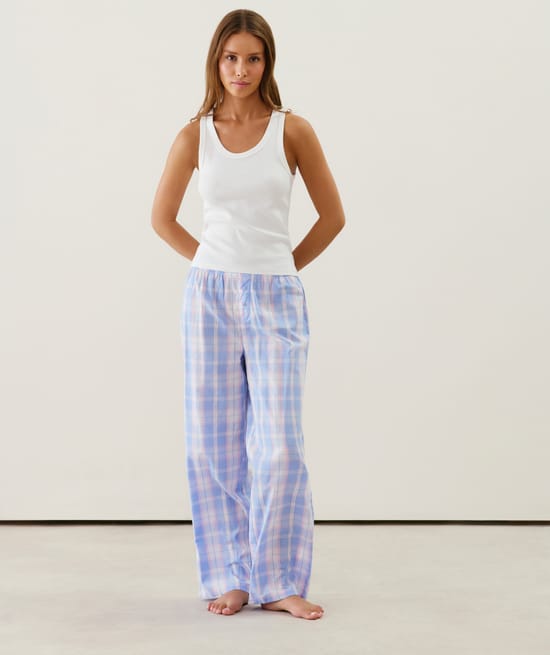 Pantalón de cuadros de algodón;