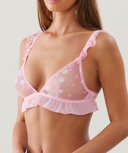Triangle bra with embroidered floral patterns;