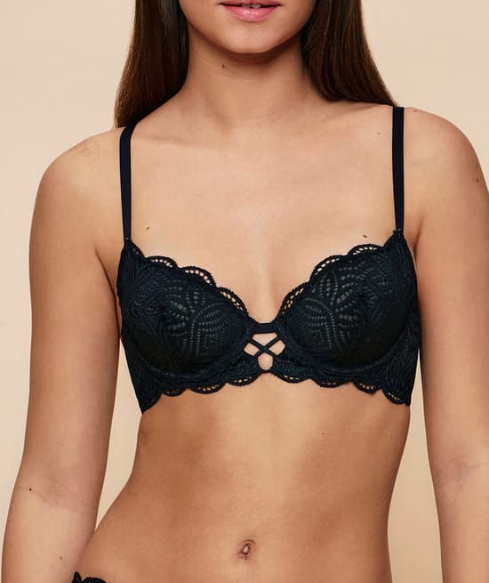 Lace balconette bra - black;