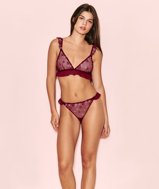 Soutien-gorge triangle à motifs floraux brodés;