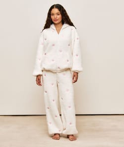 Embroidered heart sherpa pants;