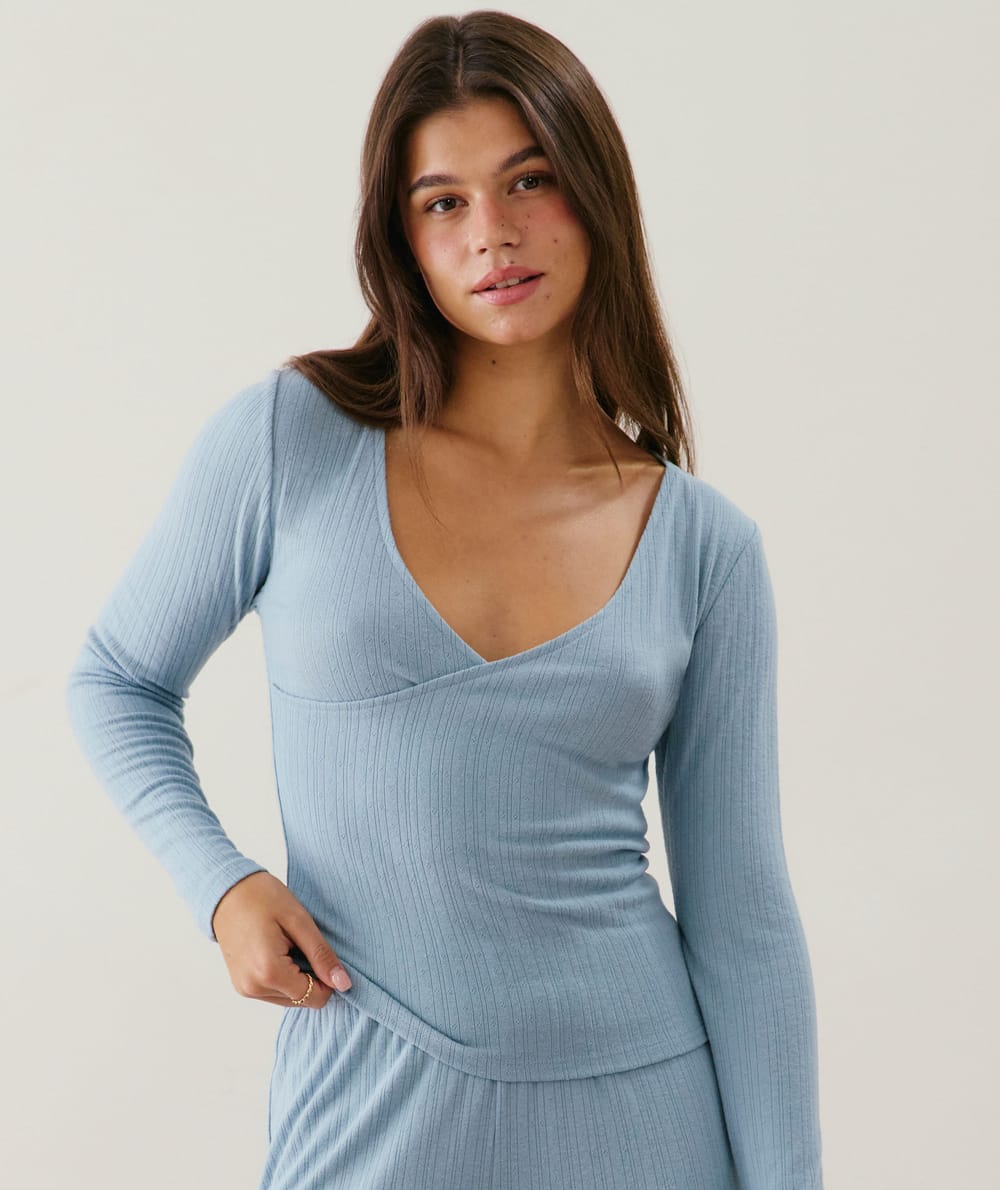 Wrap pointelle T-shirt;