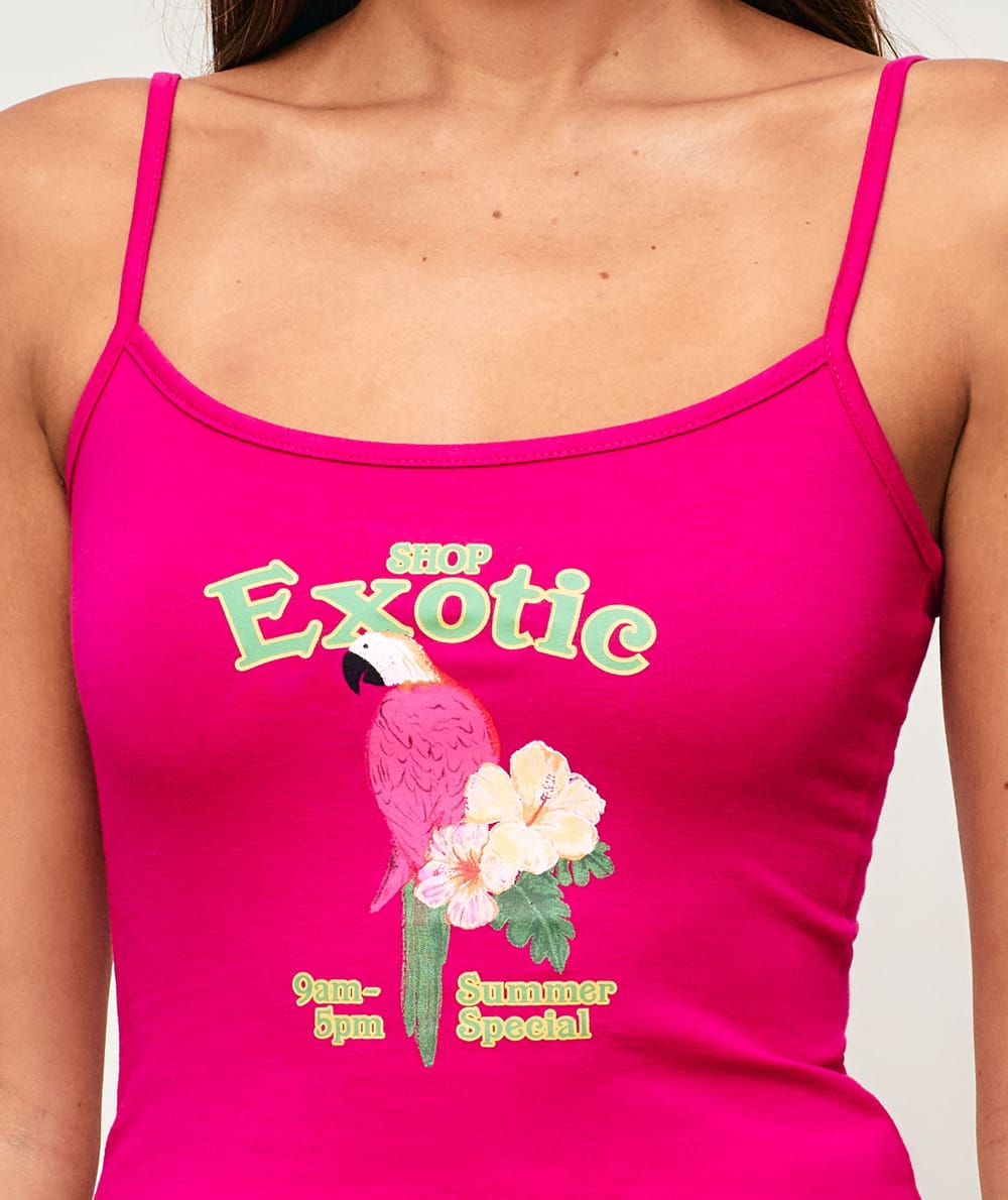 Printed parrot tank top;