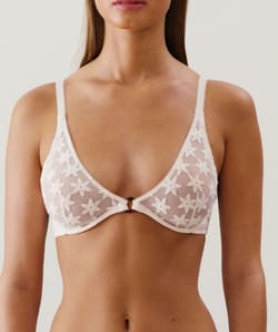 Embroidered halter triangle bra - white;