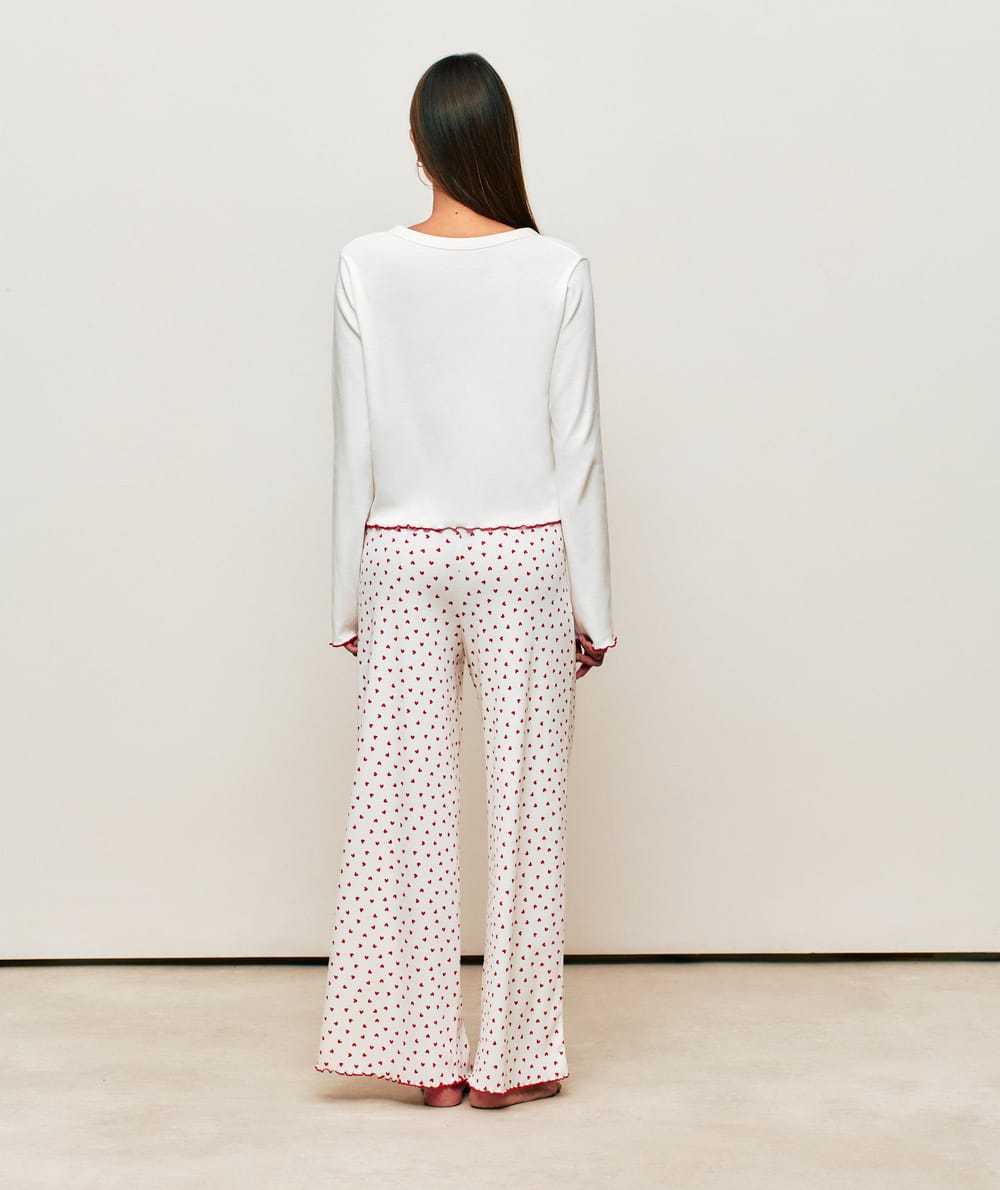 Ribbed jersey trousers with heart pattern;
