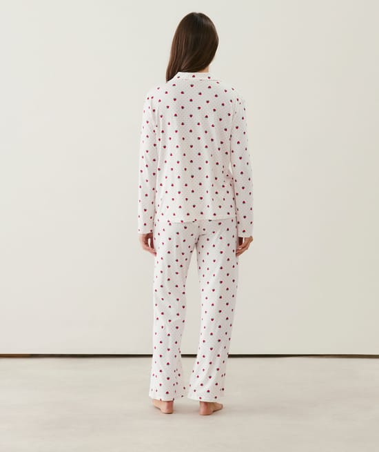 Polka dot and strawberry print jersey pajama set;