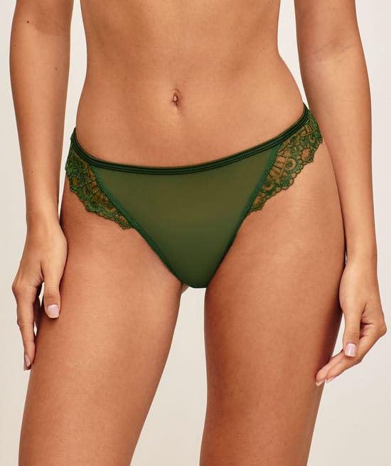 Mesh thong with embroidery;