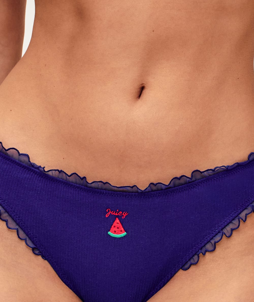 Cotton thong with watermelon embroidery 'Juicy';