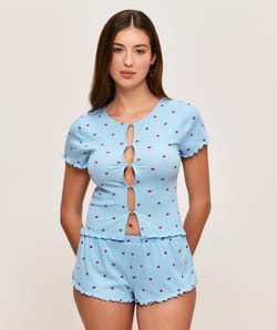 Short en jersey c&ocirc;tel&eacute; motifs c&oelig;urs;