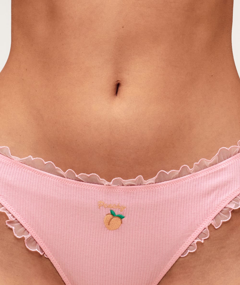 Cotton thong embroidered peach 'Peachy';