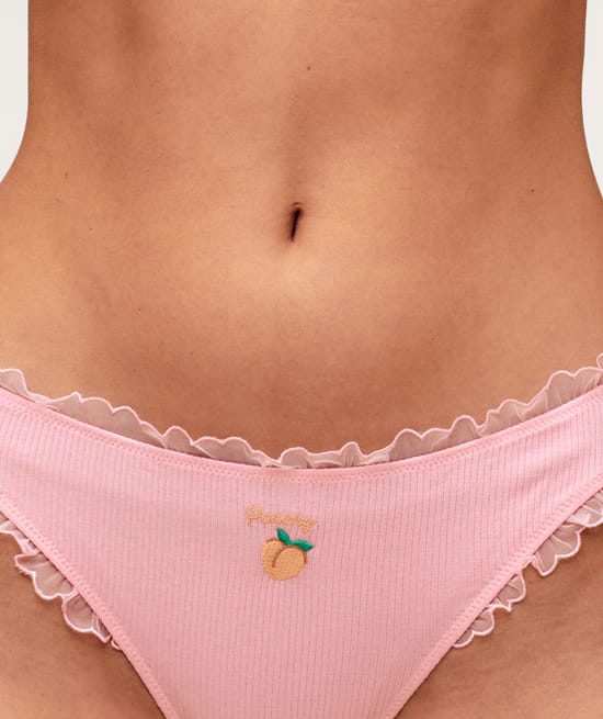 Cotton thong embroidered peach 'Peachy';