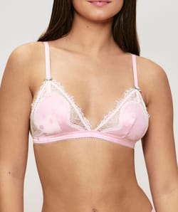 Satin and polka dot lace triangle bra;