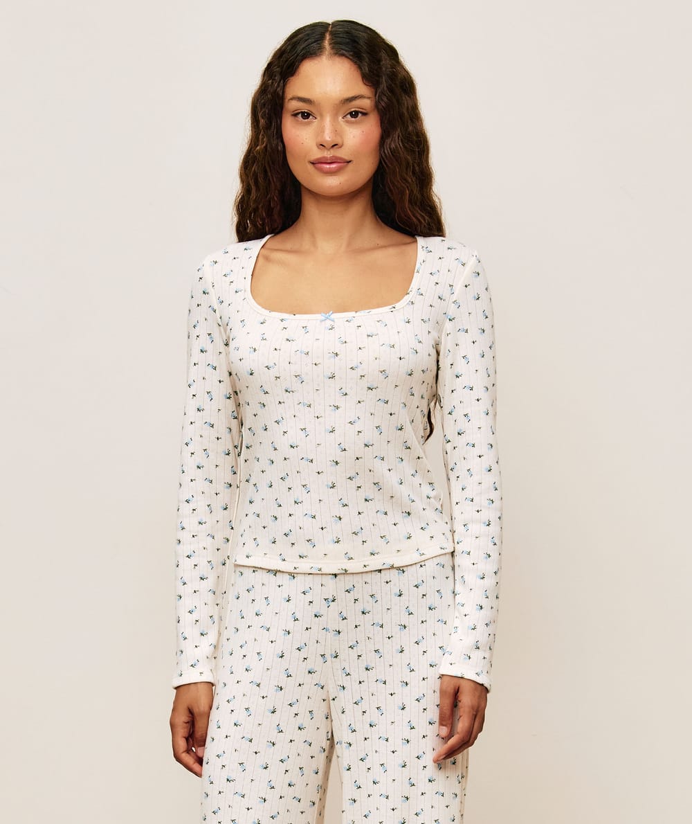 Top manches longues en jersey imprim&eacute;s fleurs;