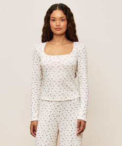 Top manches longues en jersey imprim&eacute;s fleurs;