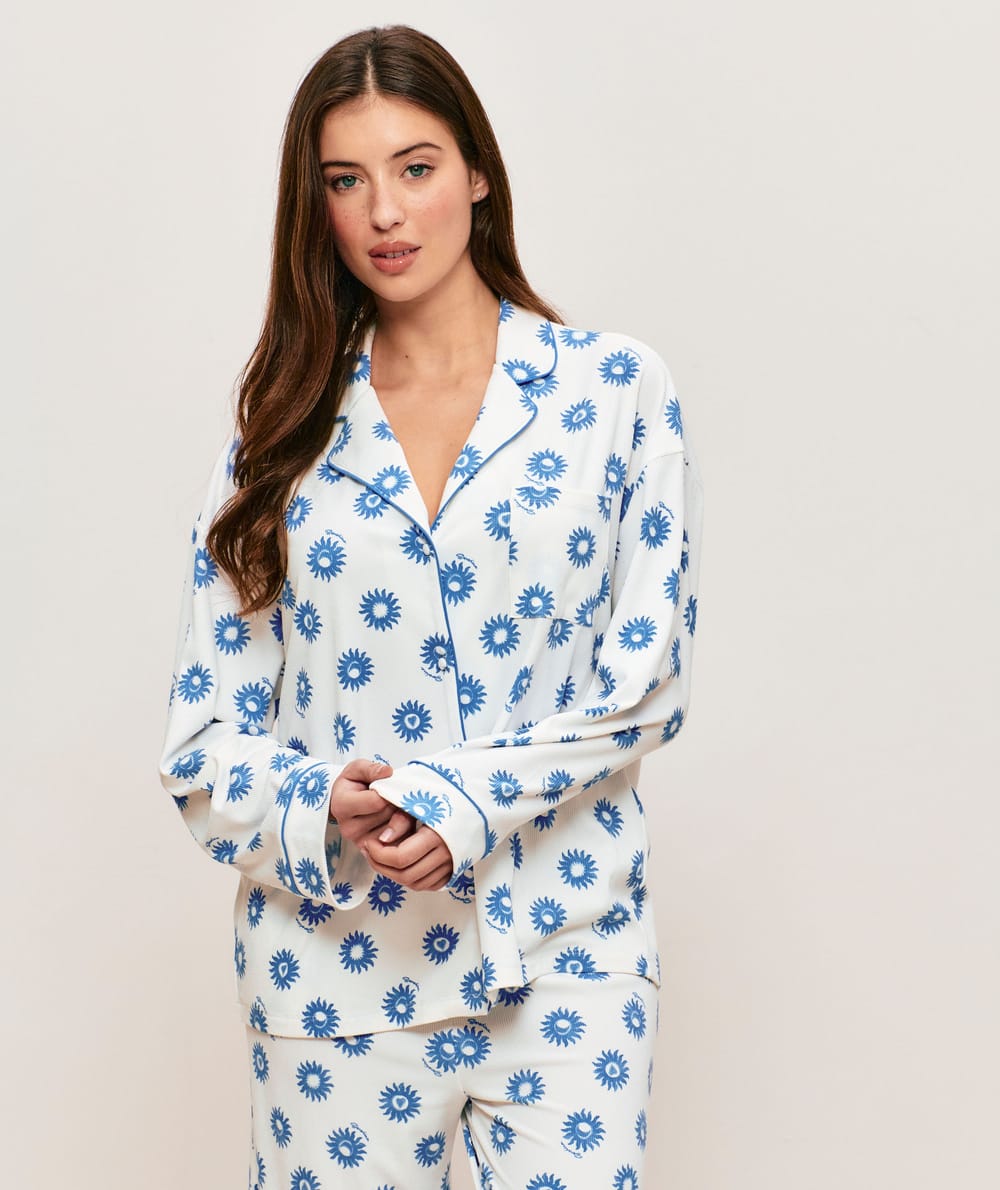 Ribbed jersey shirt with sun pattern;