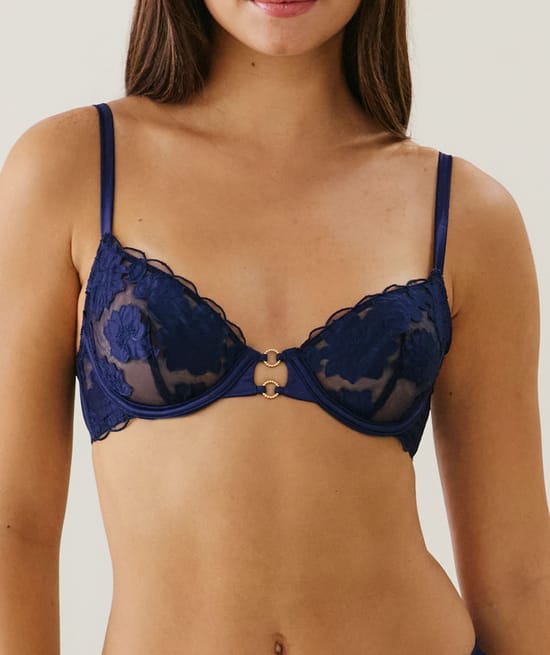 Balconette bra with embroidery;