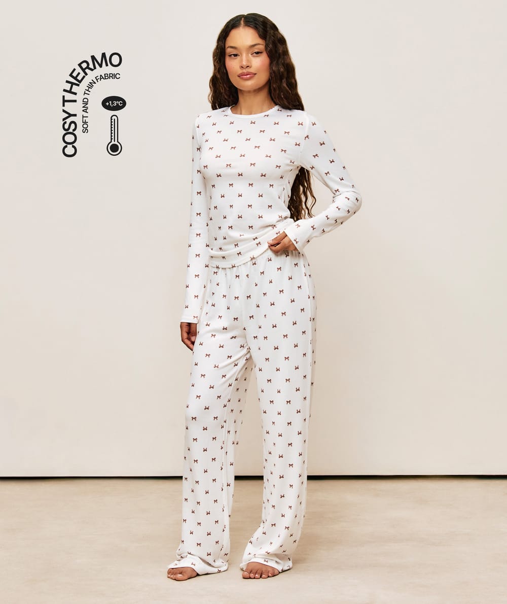 Pantalon en maille thermique motifs n&oelig;uds;