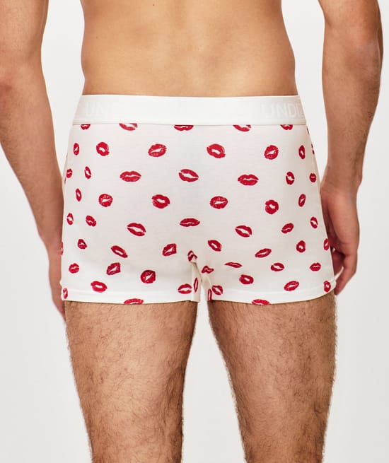 Cotton boxer shorts with lips pattern;